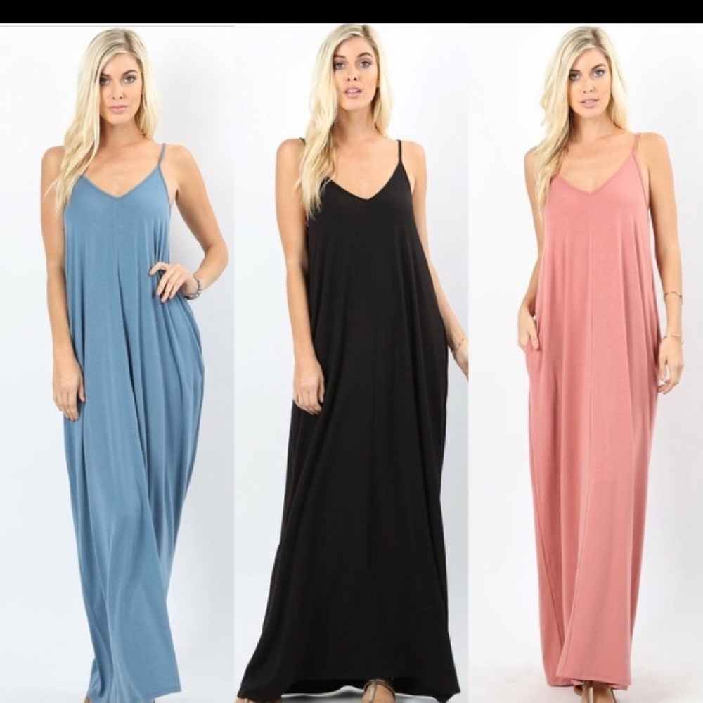 V-neck maxi dress with side pockets
